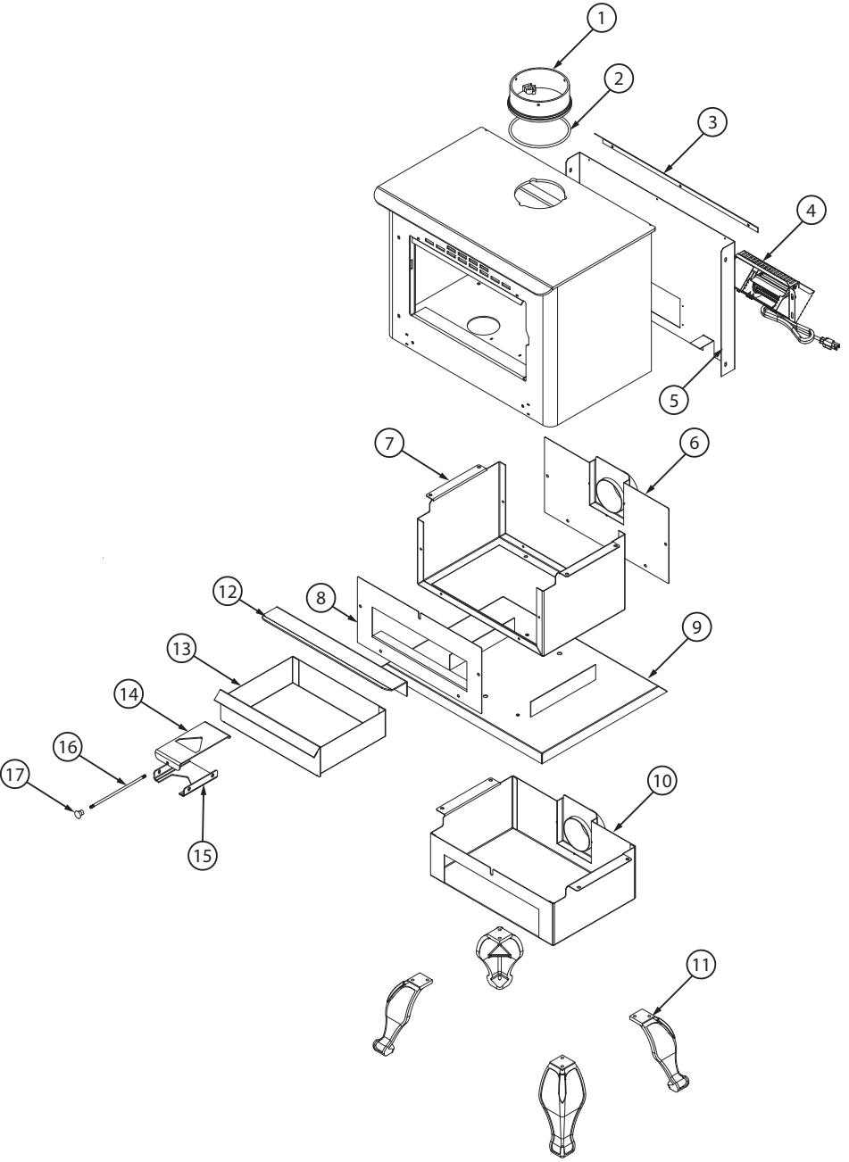 Repair Parts 1 Diagram and Parts List for US2000E-BP  US Stove Company Heating Stove